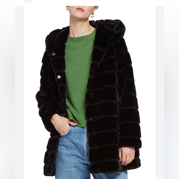 Apparis Hazel Black Faux Fur Coat - Picture 4 of 4